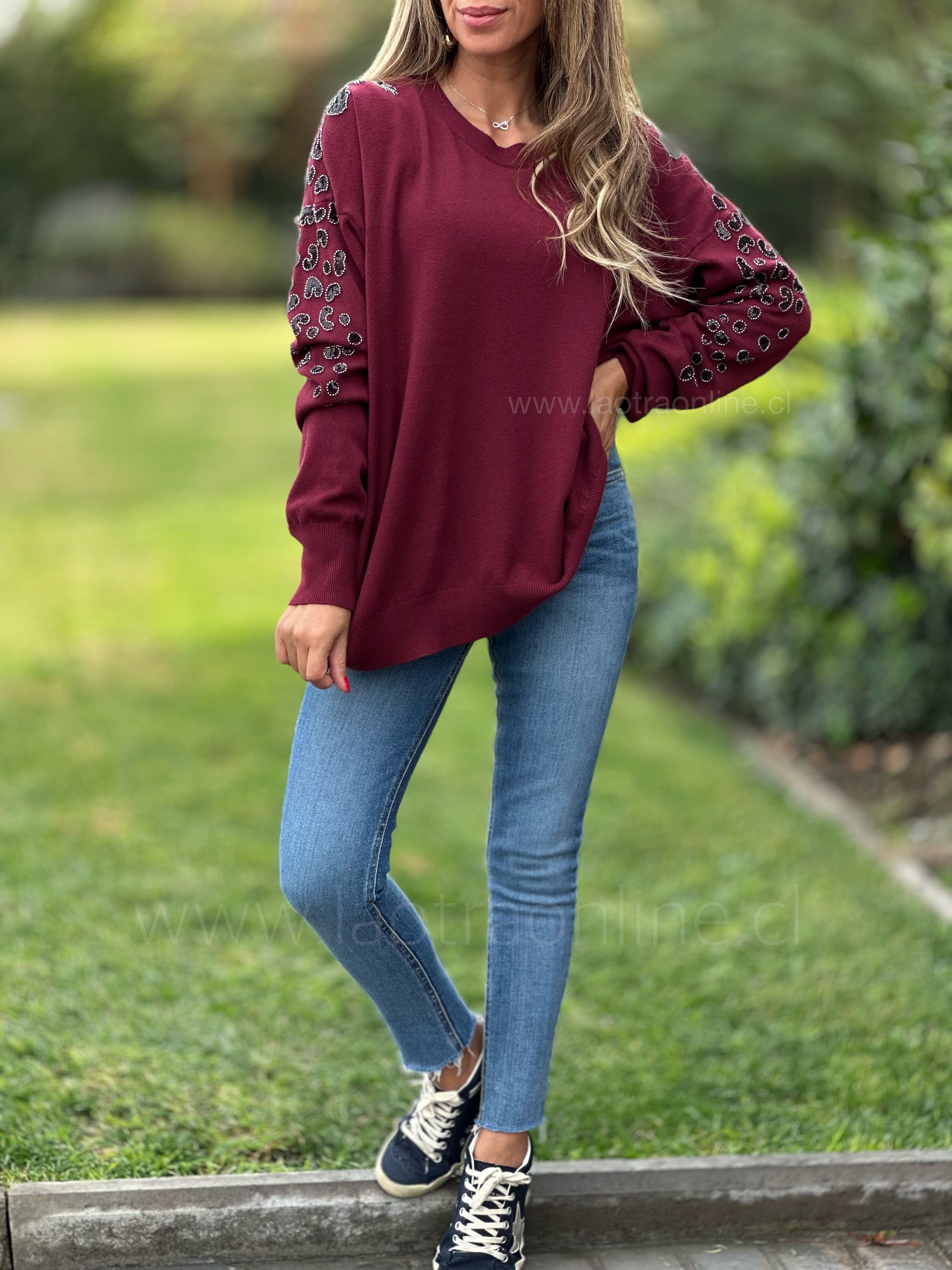 Sweater mangas mostacilla cherry