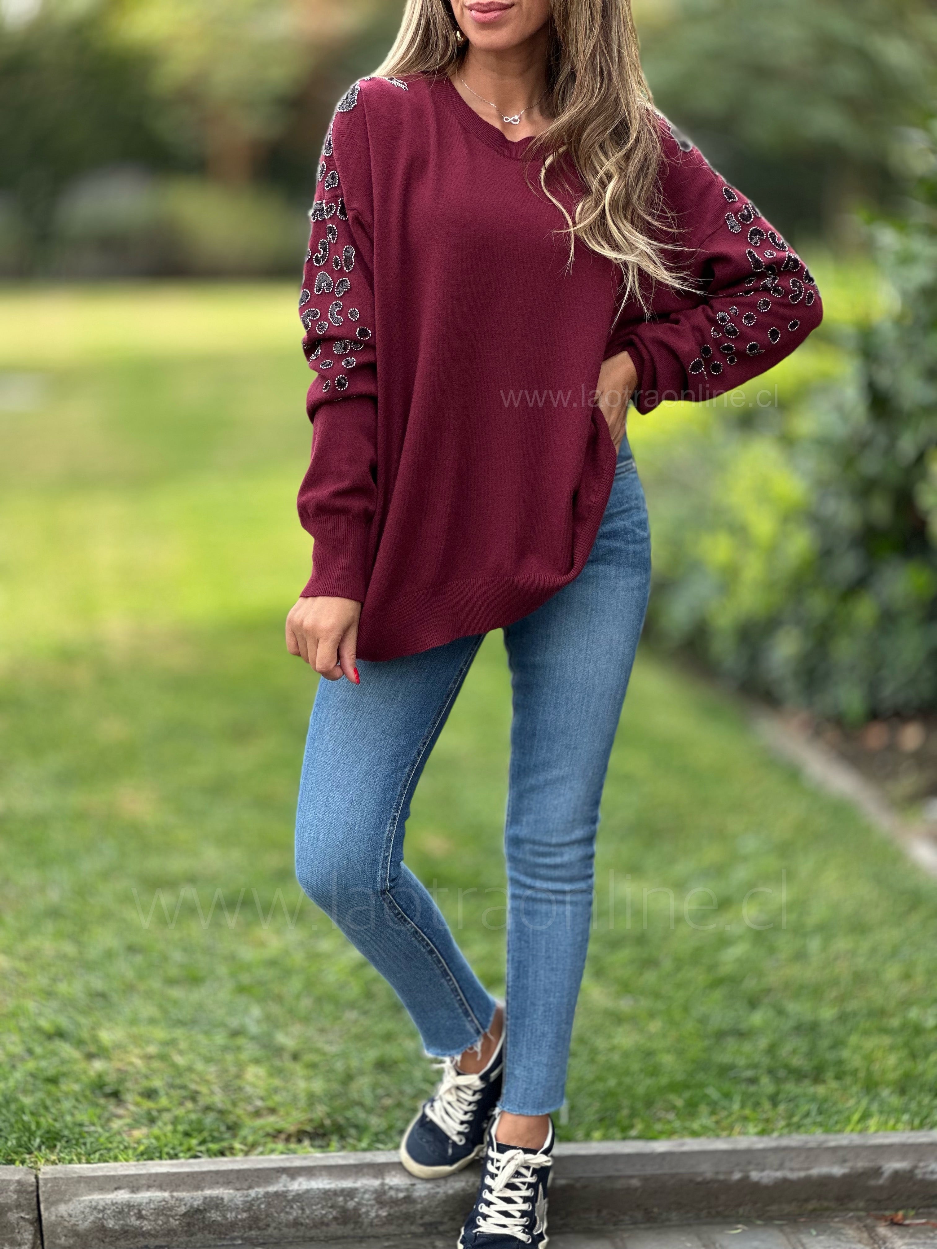 Sweater mangas mostacilla cherry