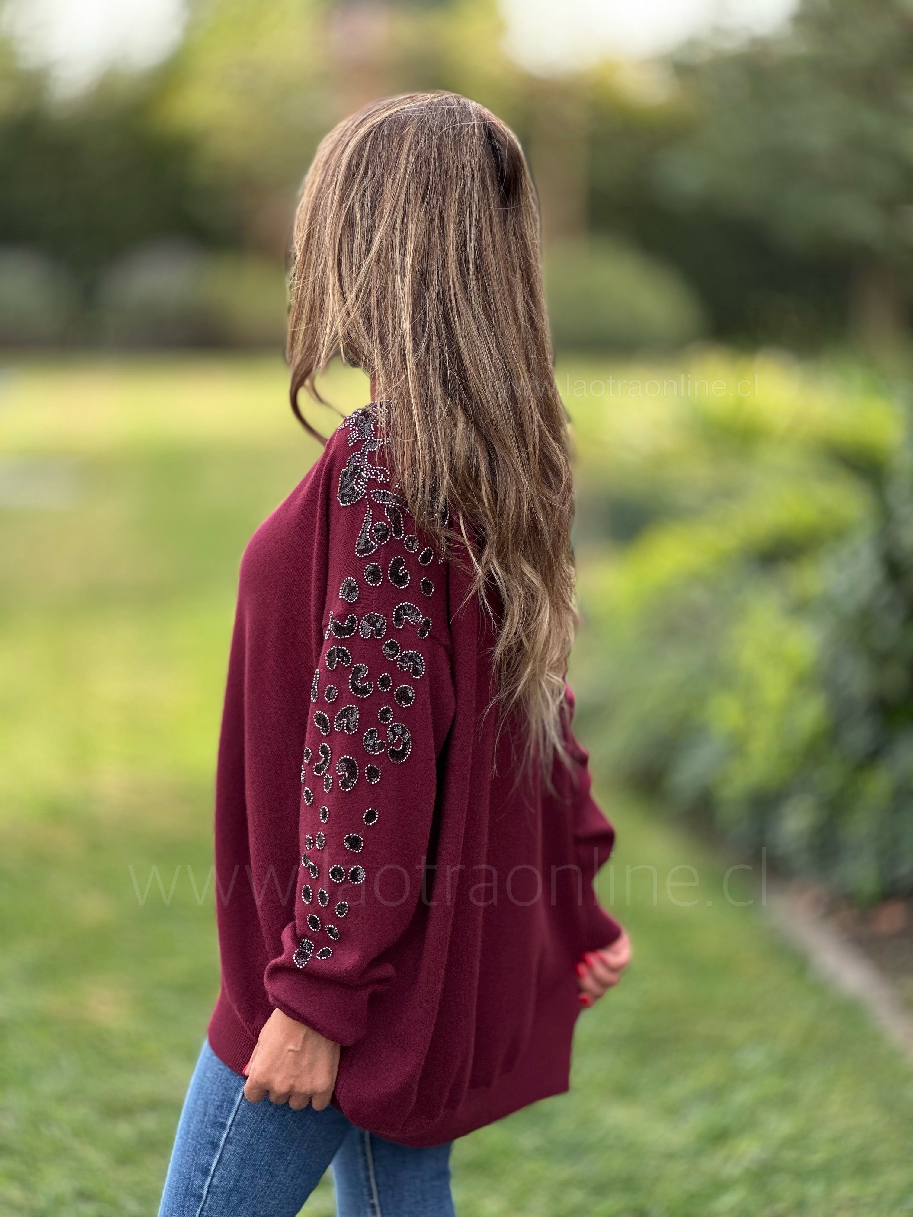 Sweater mangas mostacilla cherry
