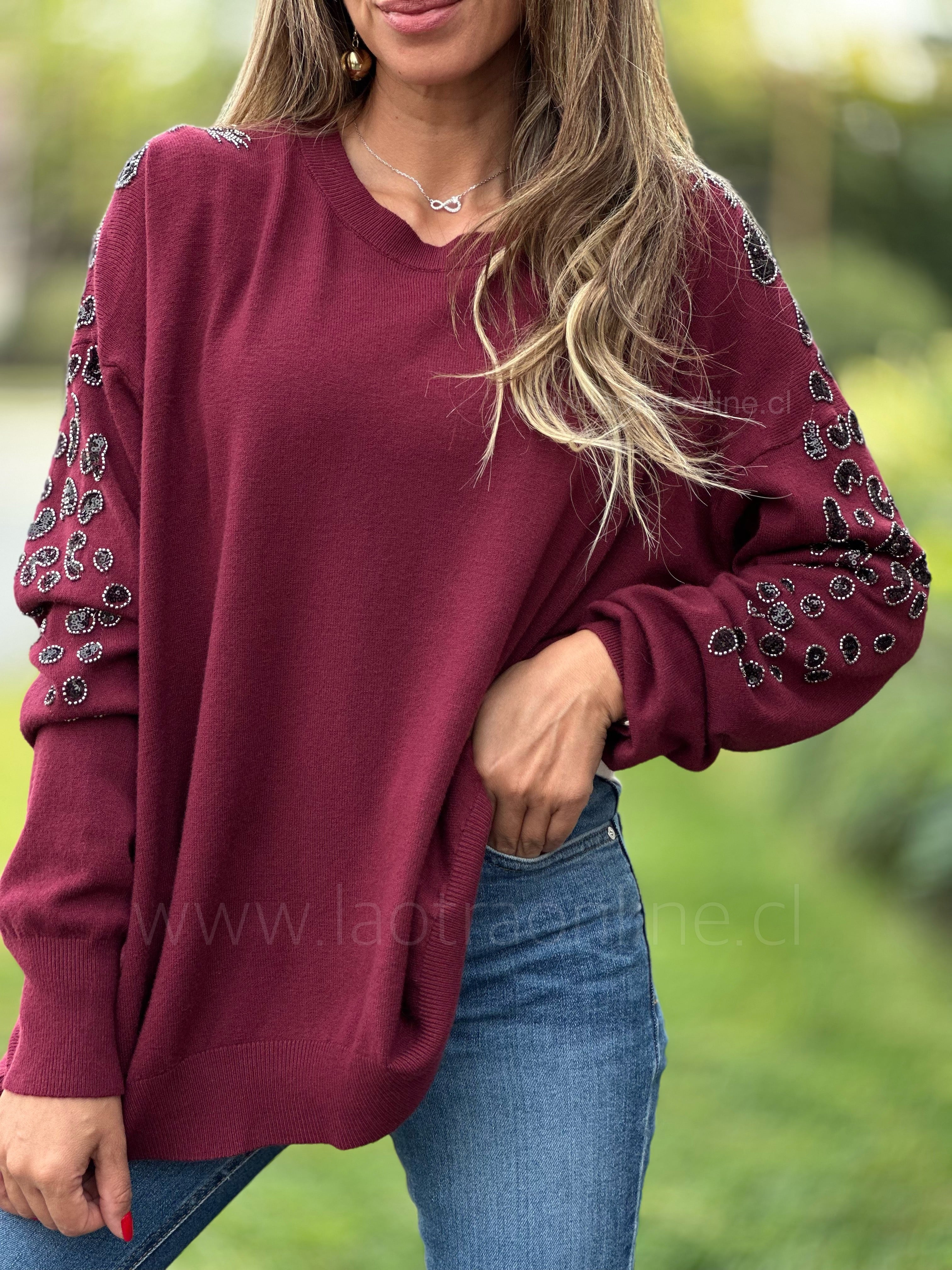 Sweater mangas mostacilla cherry