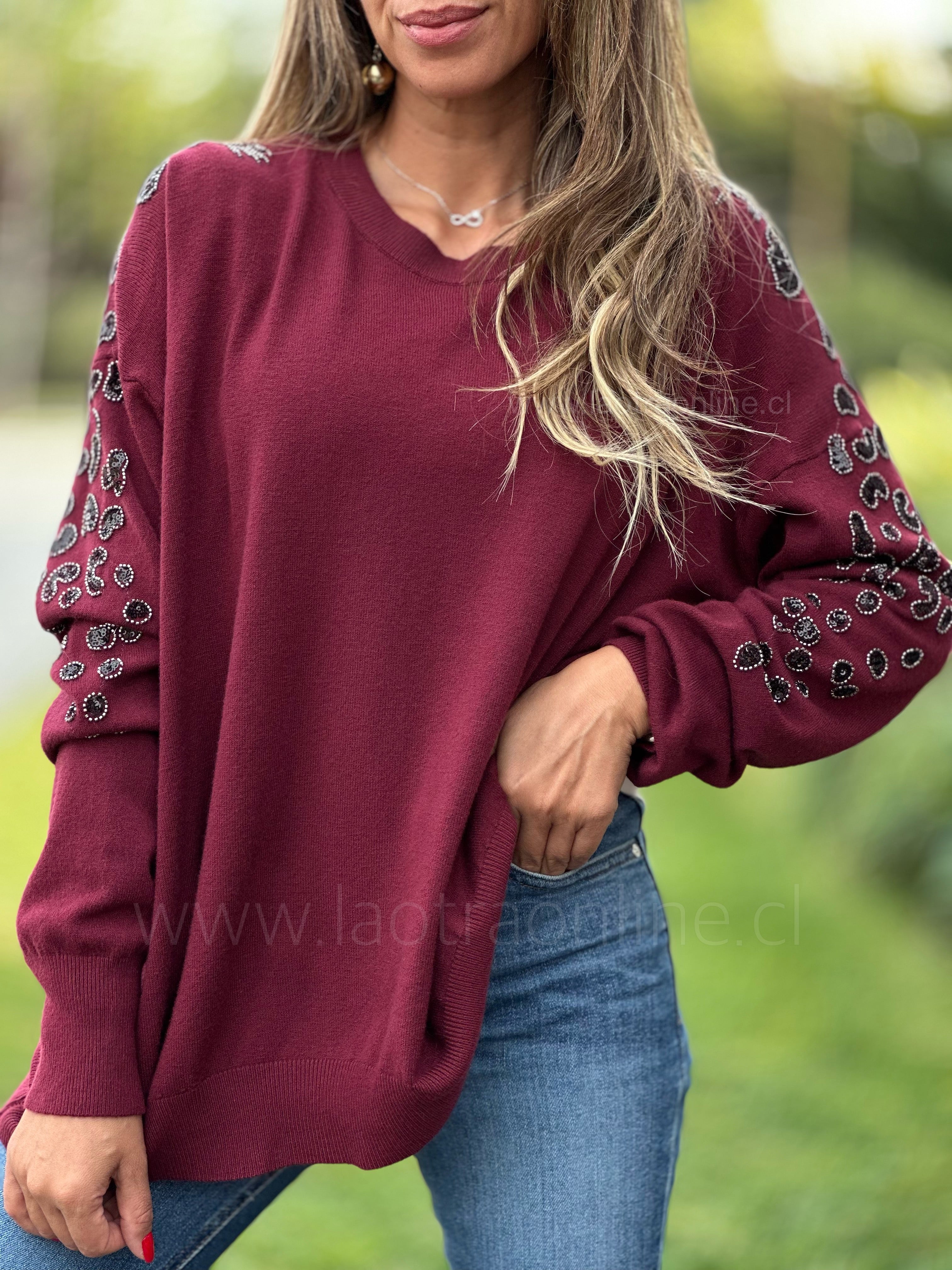 Sweater mangas mostacilla cherry