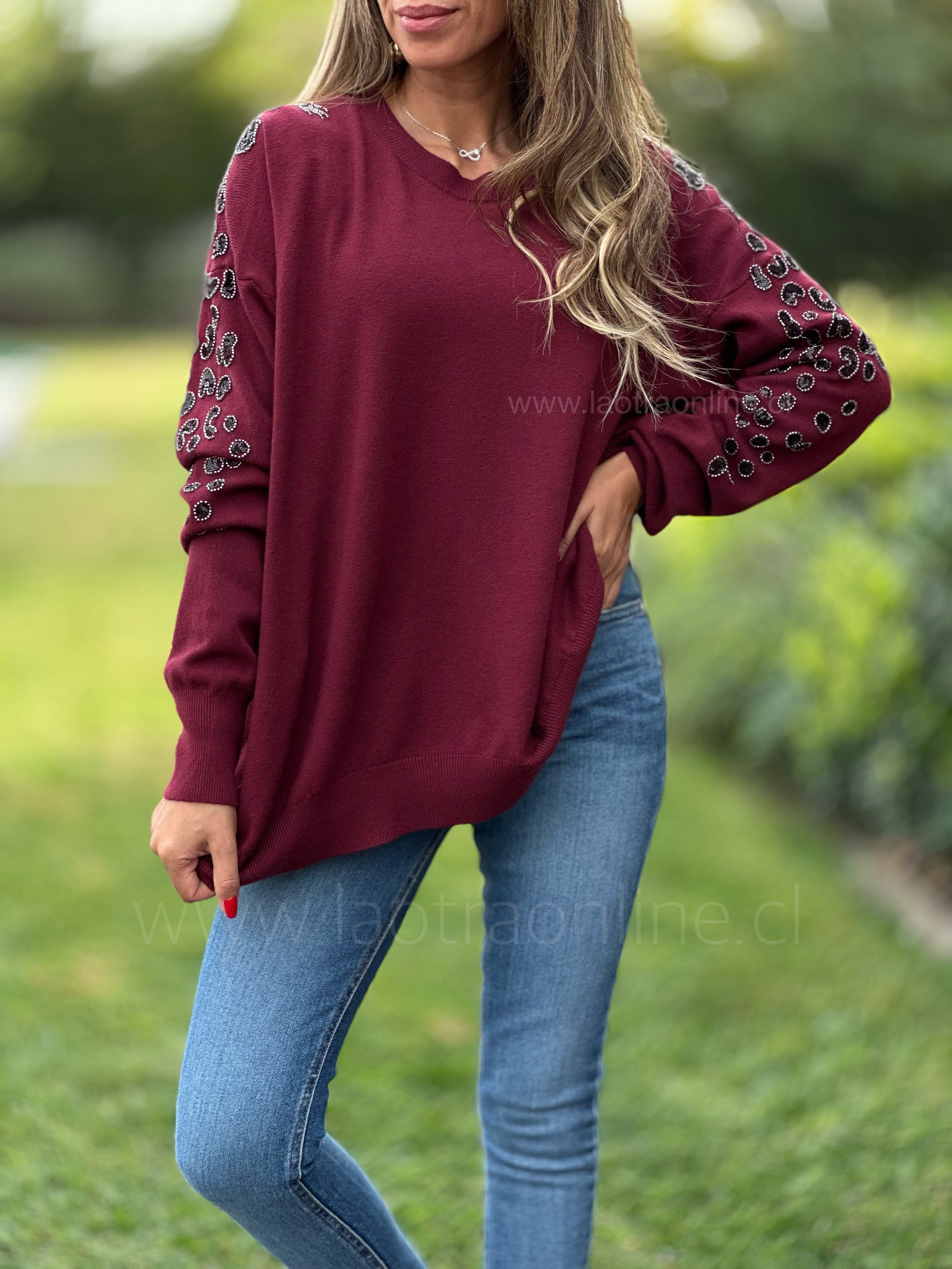 Sweater mangas mostacilla cherry