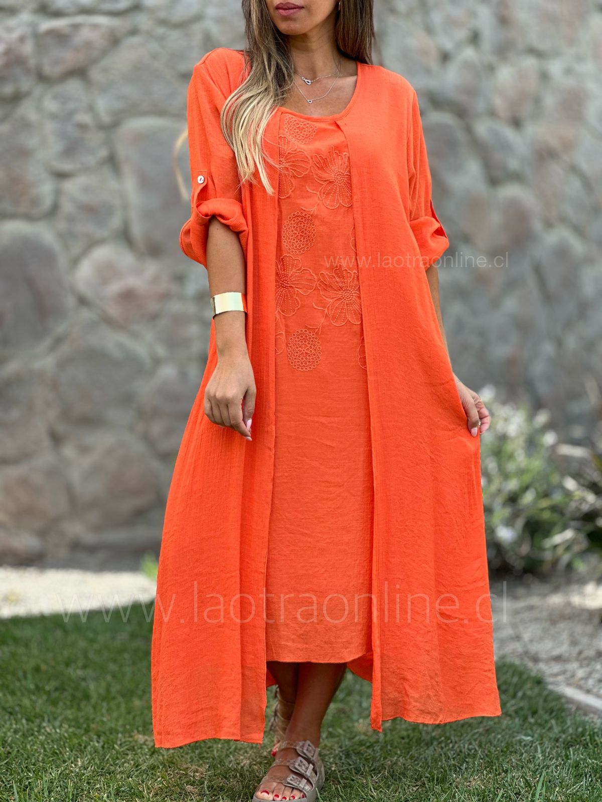 Vestido doble capa naranja