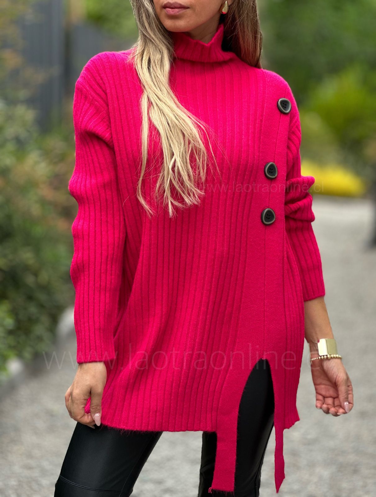 Sweater botón coqueto frambuesa