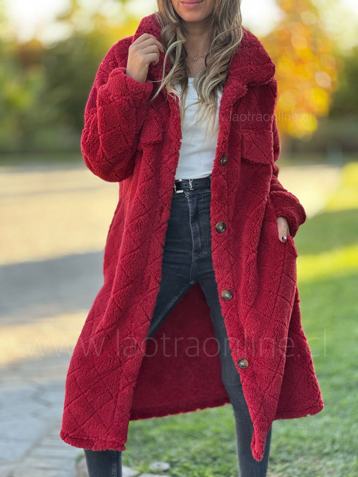 Abrigo corderito Florianopolis cherry