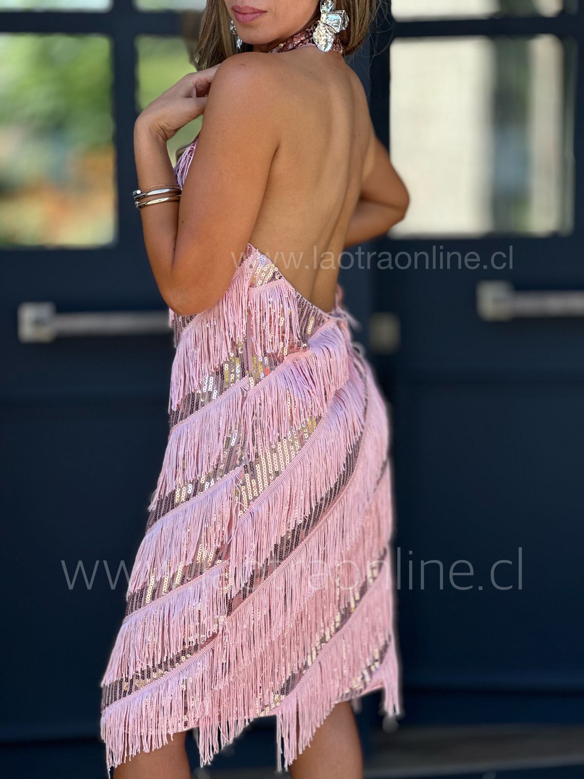 Vestido cuello halter rosa