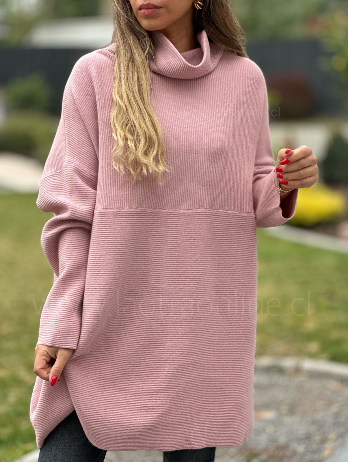 Sweater/Polerón acanalado rosa