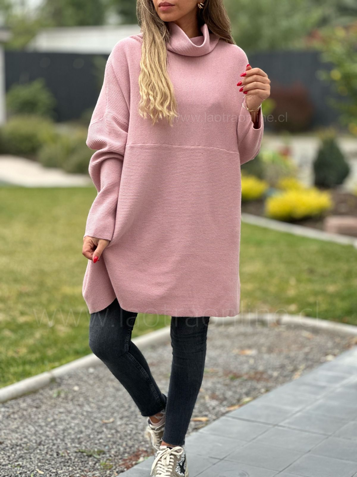 Sweater/Polerón acanalado rosa