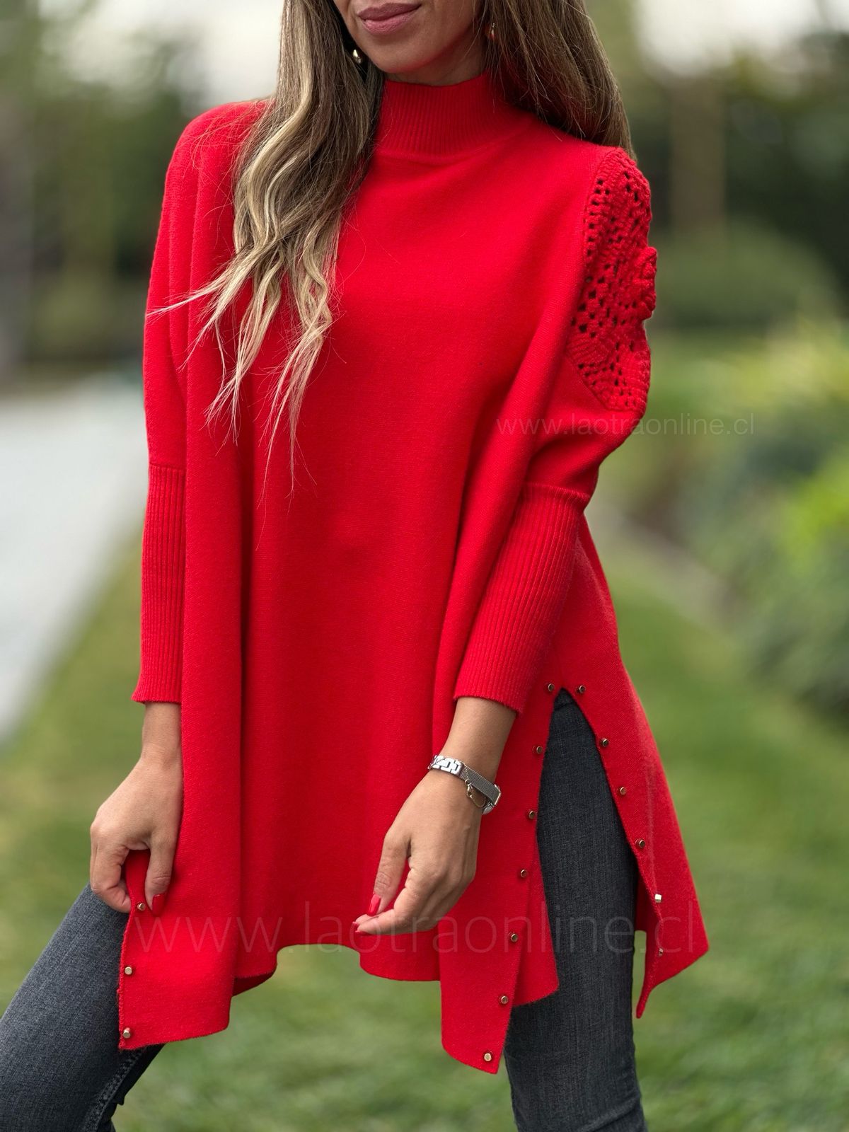 Sweater Tachitas tejido rojo
