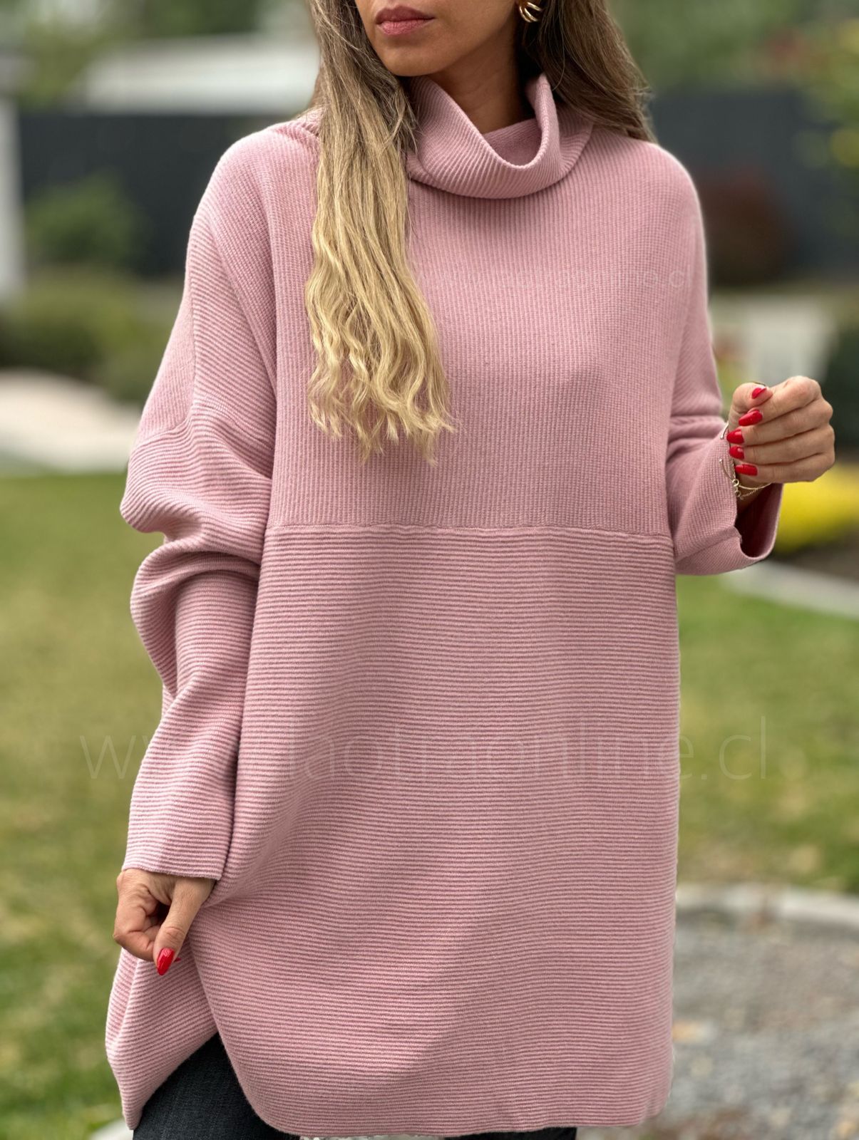 Sweater/Polerón acanalado rosa